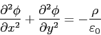 \begin{displaymath}
\frac{\partial^2\phi}{\partial x^2} + \frac{\partial^2\phi}{\partial y^2} =-\frac{\rho}{\varepsilon _0}
\end{displaymath}